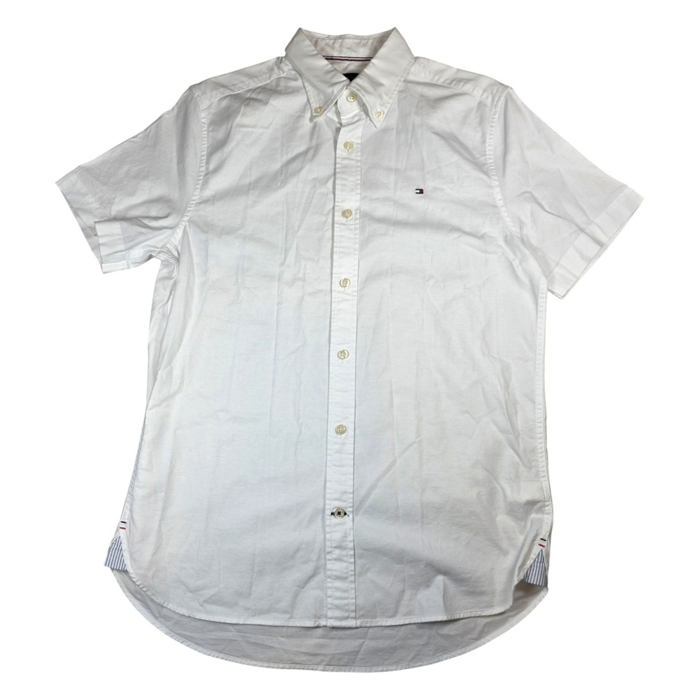 Tommy Hilfiger Mens White Button Down Shirt TH Flex Regular Fit Stretch Small